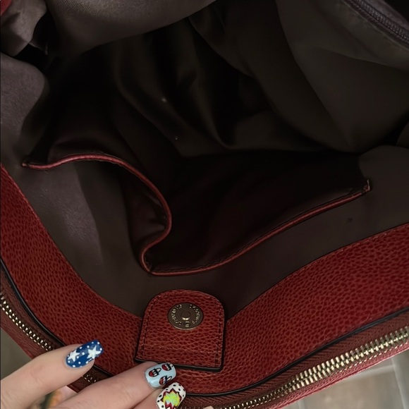 Red Studded leather Satchel with gold Accents - Picture 7 of 15